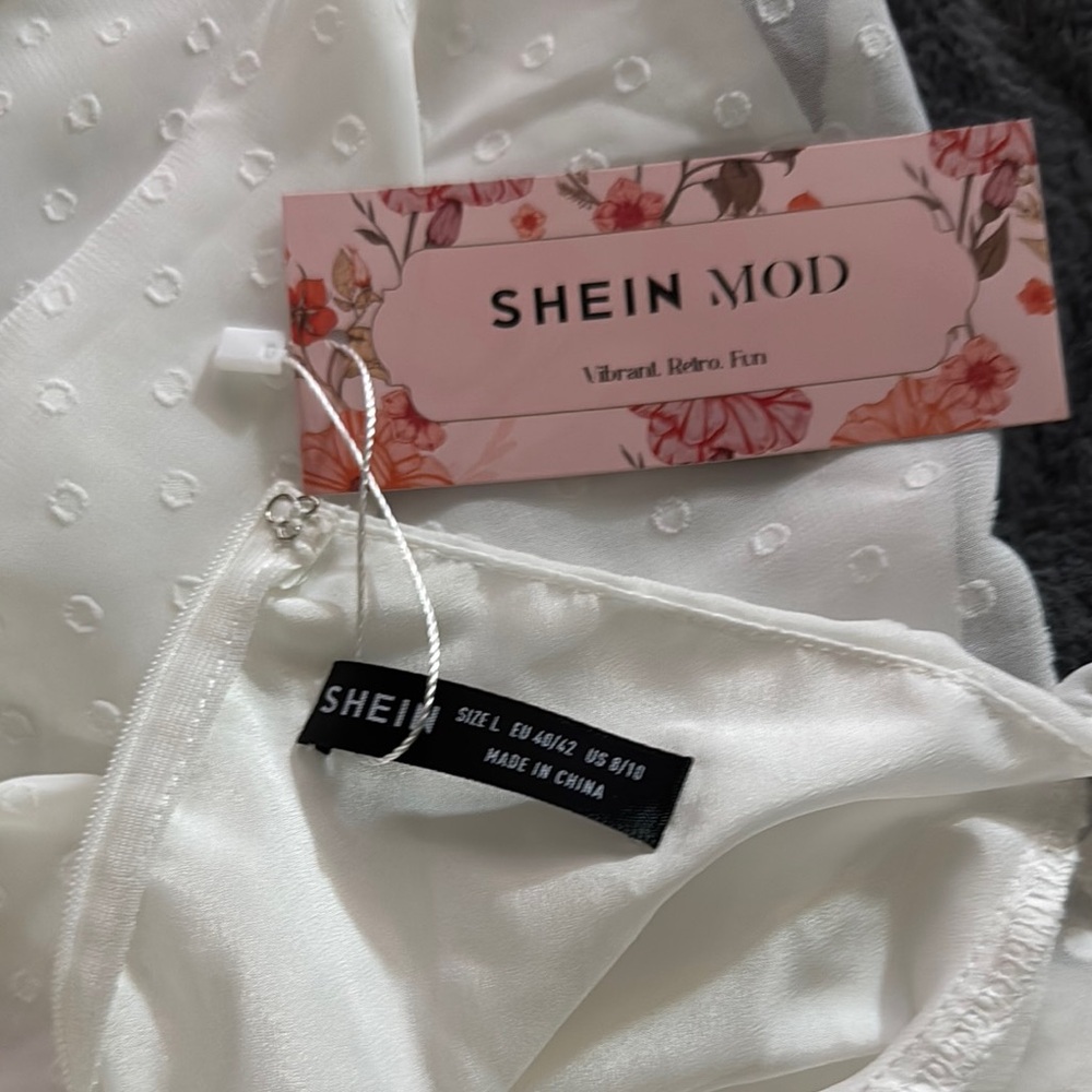 SHEIN MOD White Polka Dot Blouse